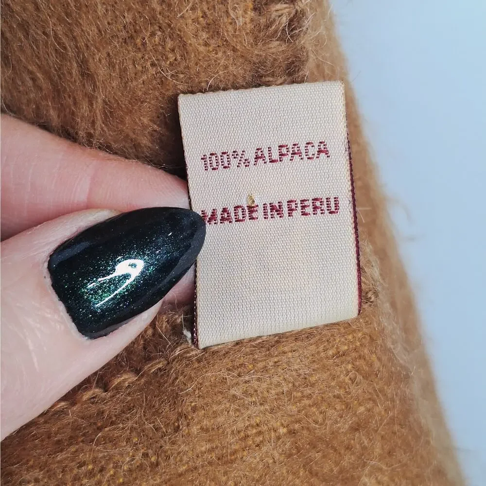 Sanyork Fair Trade 100% Alpaca Scarf Peru Fringe Butterscotch Brown Fuzzy